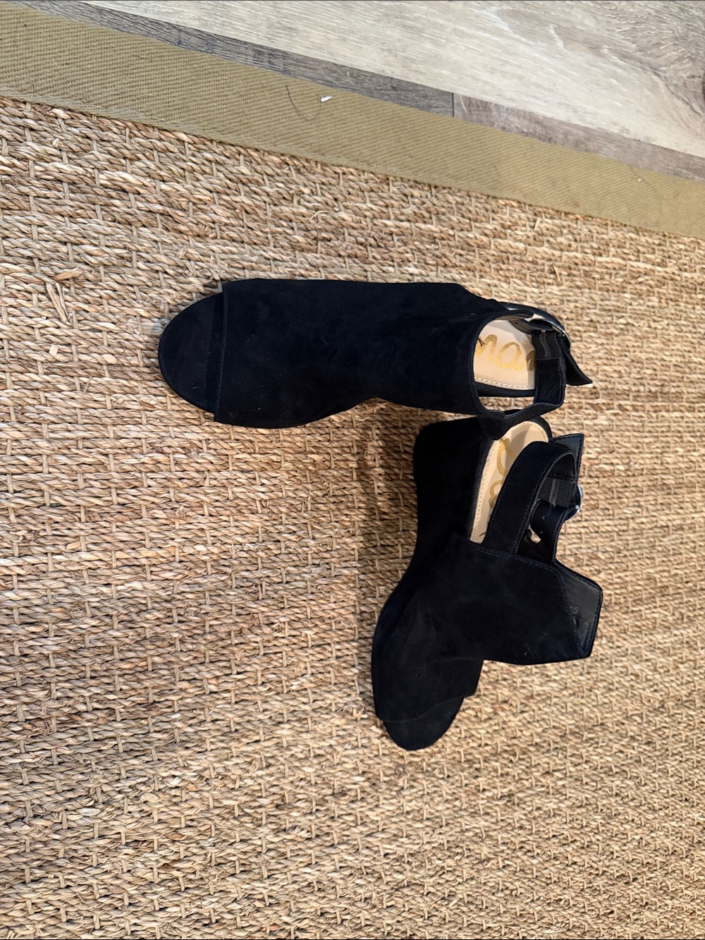 Sam Edelman Black Suede Peep-Toe Ankle Booties